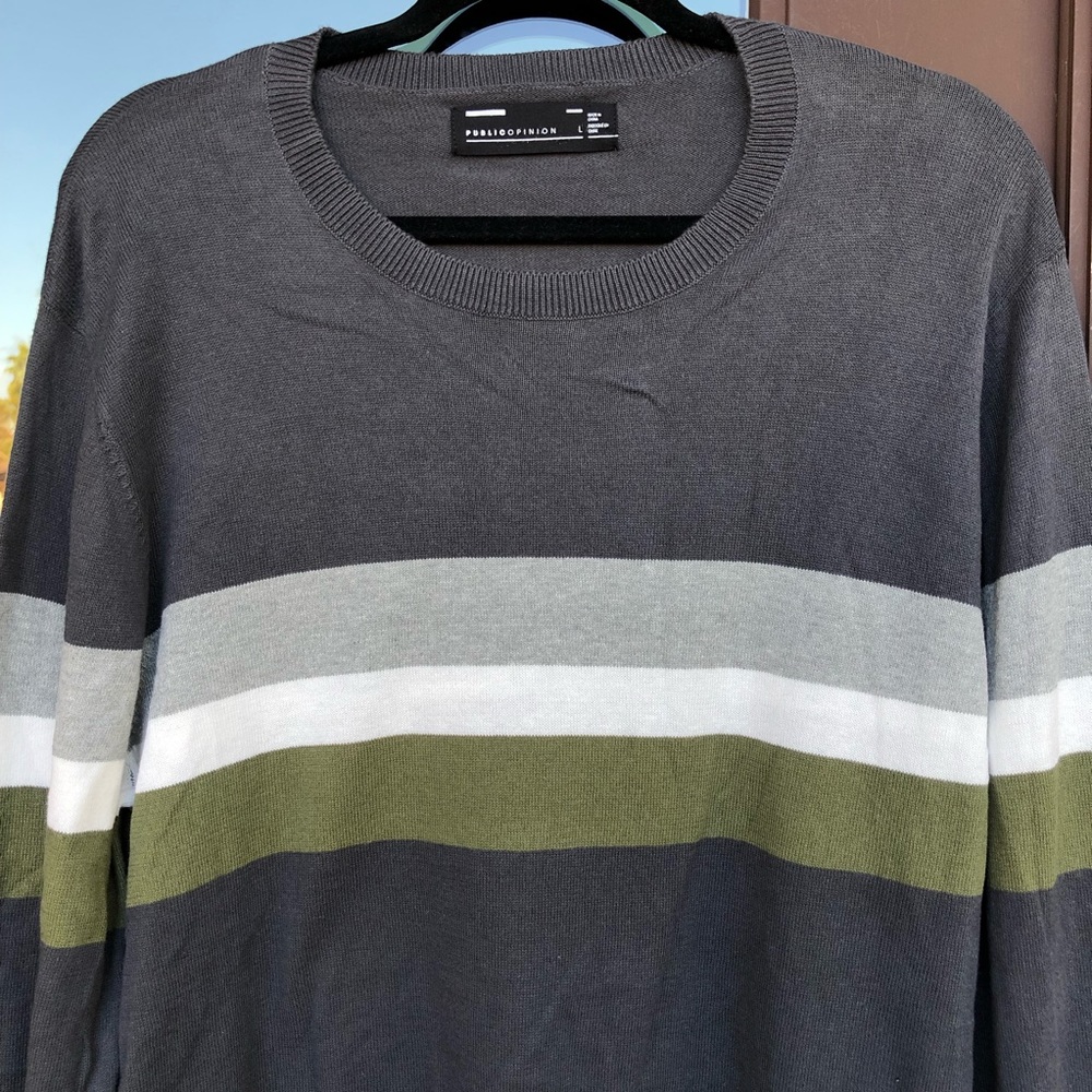 Public Opinion Grey/White/Olive Crewneck Sweater L